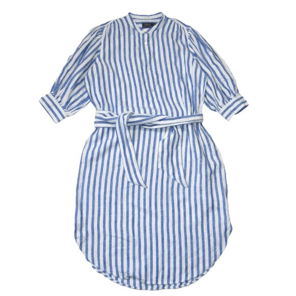 NWT Polo Ralph Lauren Blue White Striped Belted Linen Shirtdress Shirt Dress 8 - Picture 2 of 8